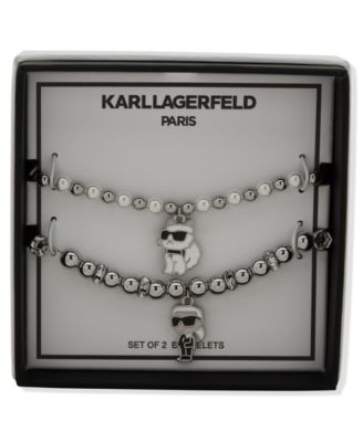 2-Pc. Glass Pearl Silver-Tone Slider Bracelet Set