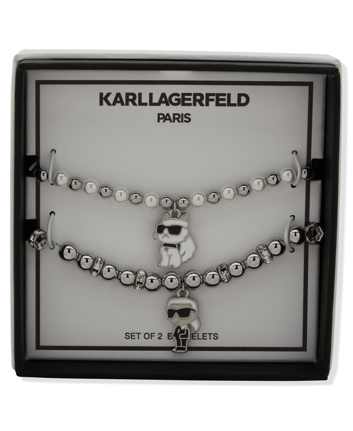 Karl Lagerfeld 2-pc. Glass Pearl Silver-tone Slider Bracelet Set In Metallic