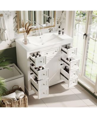 36" Bathroom Vanity with Sink Combo, One Cabinet and Six Drawers, Solid Wood and MDF Board