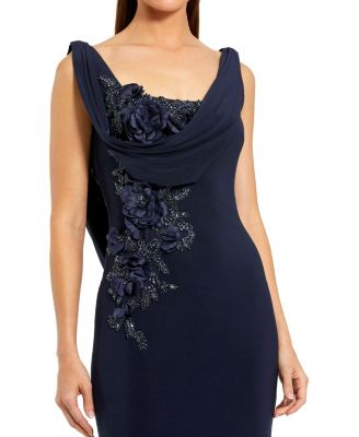 Women's Sleeveless Jersey Cowl Neck Gown With Beading