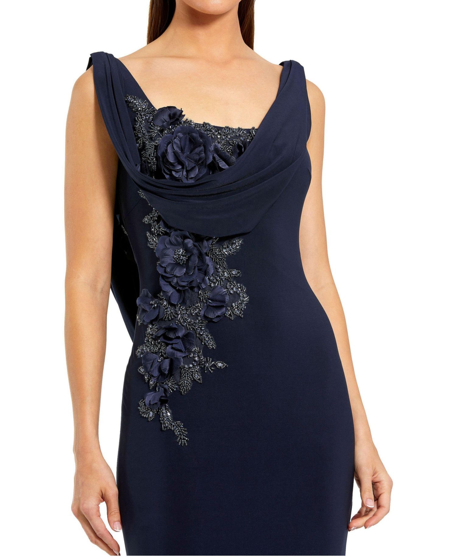 Women's Sleeveless Jersey Cowl Neck Gown With Beading