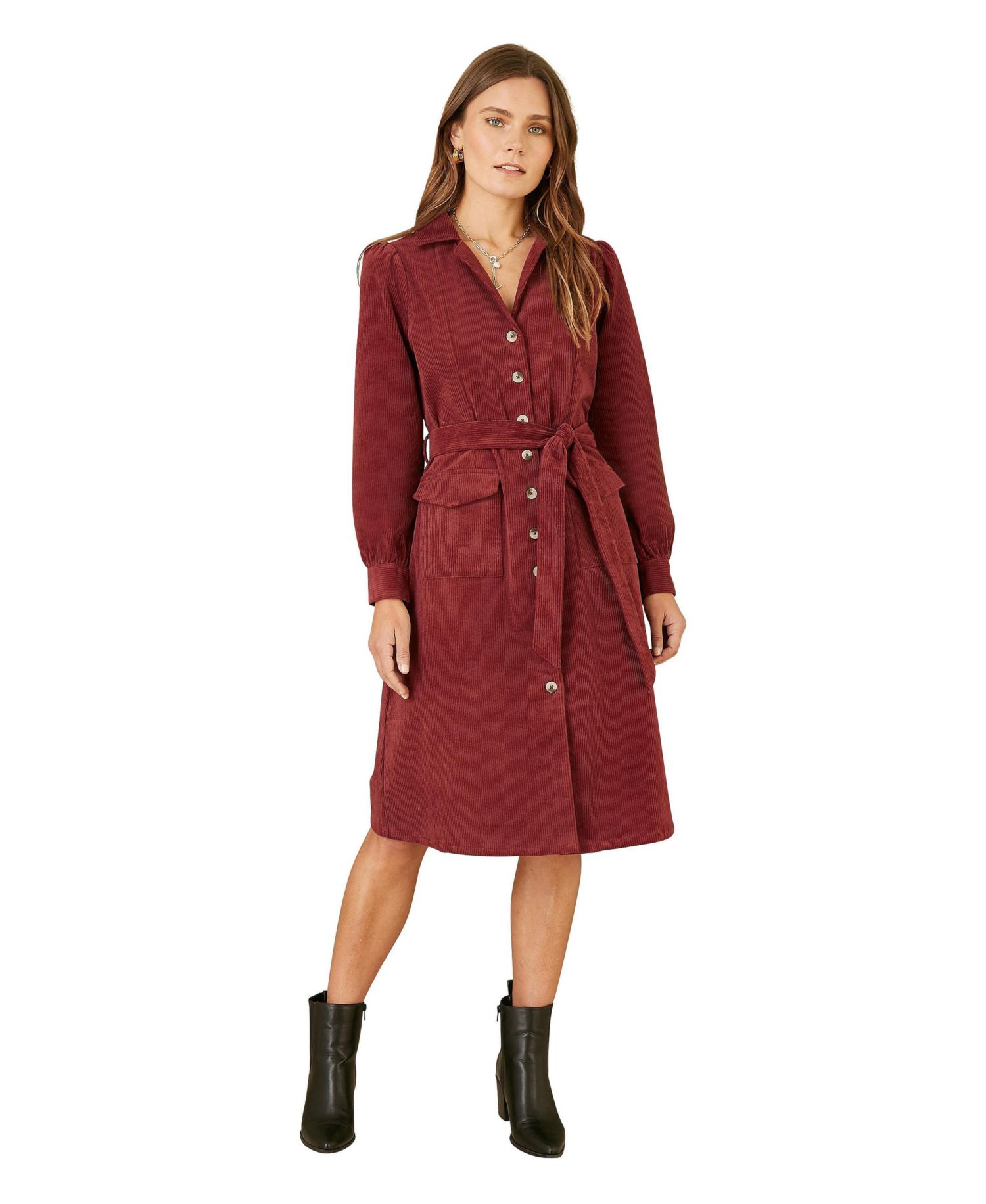 Women's Cord Midi Shirt Dress