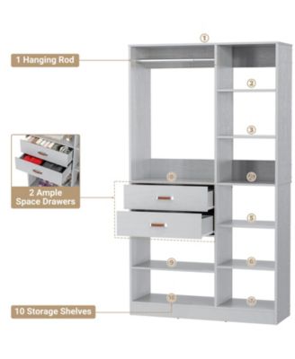 8FT Walk In Closet Organizer with 3 Shelving Towers, Heavy Duty Clothes Rack with 3 Drawers