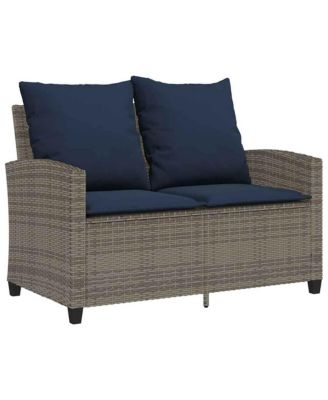 Garden Sofa Grey PE rattan, powder-coated steel, tempered glass