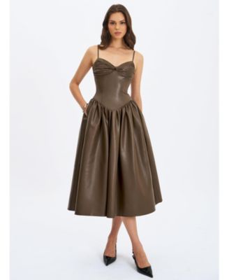 Women's Parisia Cocoa Faux Leather Drop Waist Maxi Dress