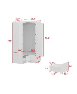 1Pc Wood 2-Drawer & 2-Hold Bar, L-Shaped Corner Wardrobe Armoire