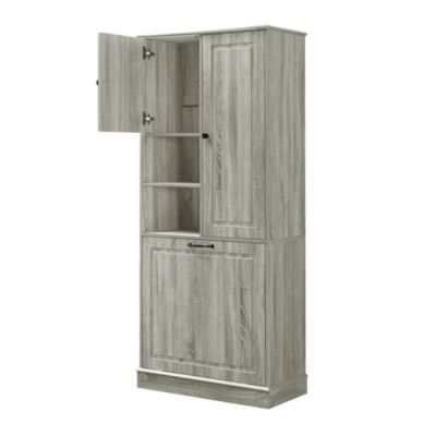 CASAINC 68"H MDF Tall Adjustable Shelves, Flip-Out Basket Storage Cabinet