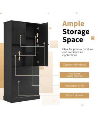 CASAINC 68"H MDF Tall Adjustable Shelves, Flip-Out Basket Storage Cabinet