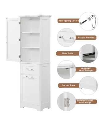 Tall Bathroom Storage Cabinet, Freestanding with Drawers and Adjustable Shelf