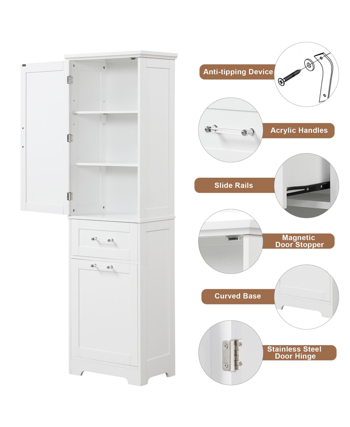 Casainc Tall Bathroom Storage Cabinet, Freestanding with Drawers and Adjustable Shelf