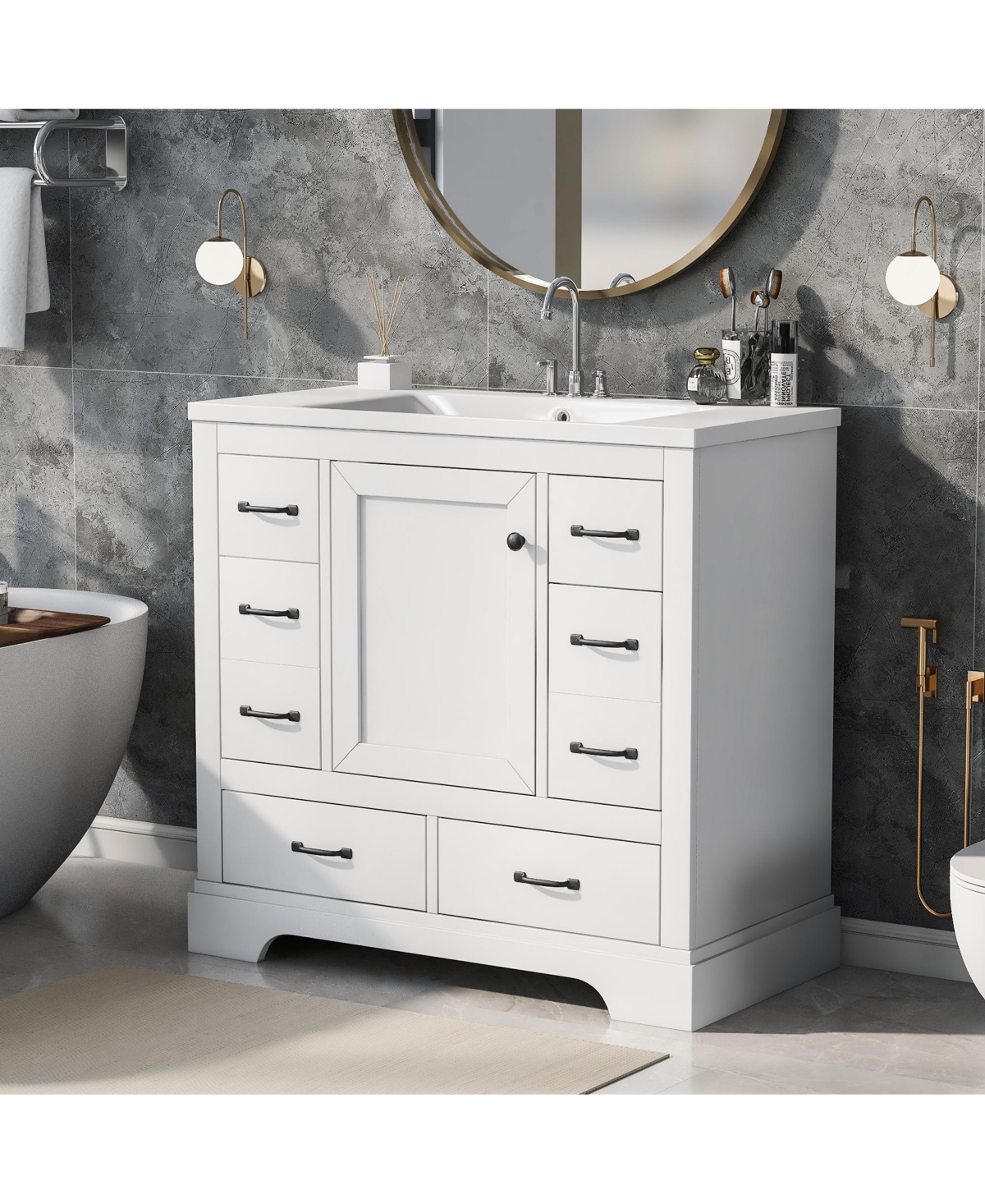 Casainc 36" Bathroom Vanity with Sink Combo, Six Drawers Multi-Functional Drawer Divider and Adjustable Shelf