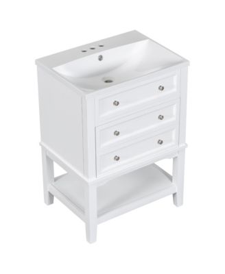 24" Bathroom Vanity with Sink, Bathroom Storage Cabinet with Drawer and Open Shelf, Solid Wood Frame