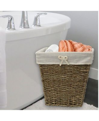 Woven Seagrass Small Waste Bin Lined with White Washable Lining