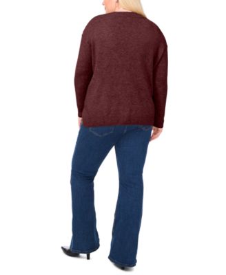 Plus Size Cozy Crewneck Star-Print Dropped-Shoulder Sweater