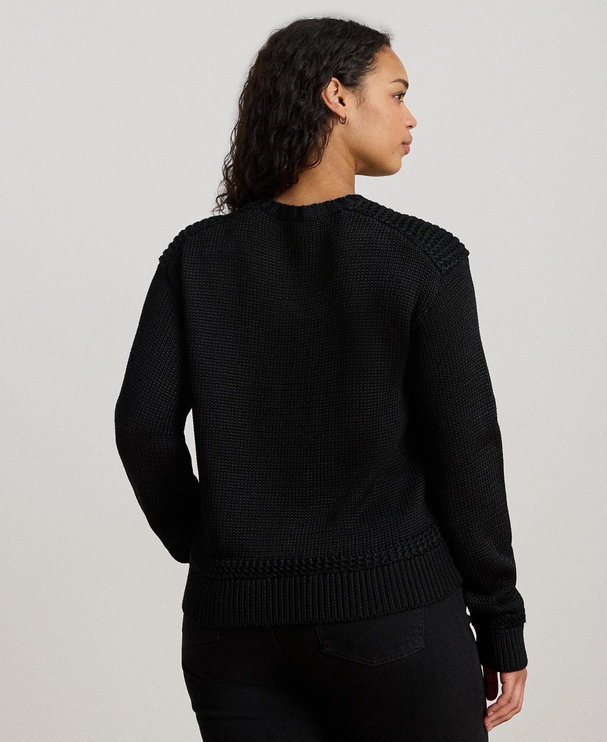 Ralph Lauren Plus Size Cotton-blend Crew Neck Sweater In Black
