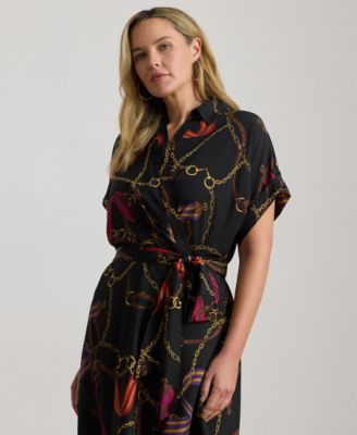 Plus Size Belting-Print Belted Crepe Dress