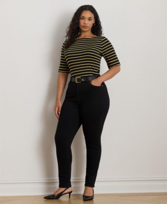 Plus Size Metallic Striped Boat Neck T-Shirt