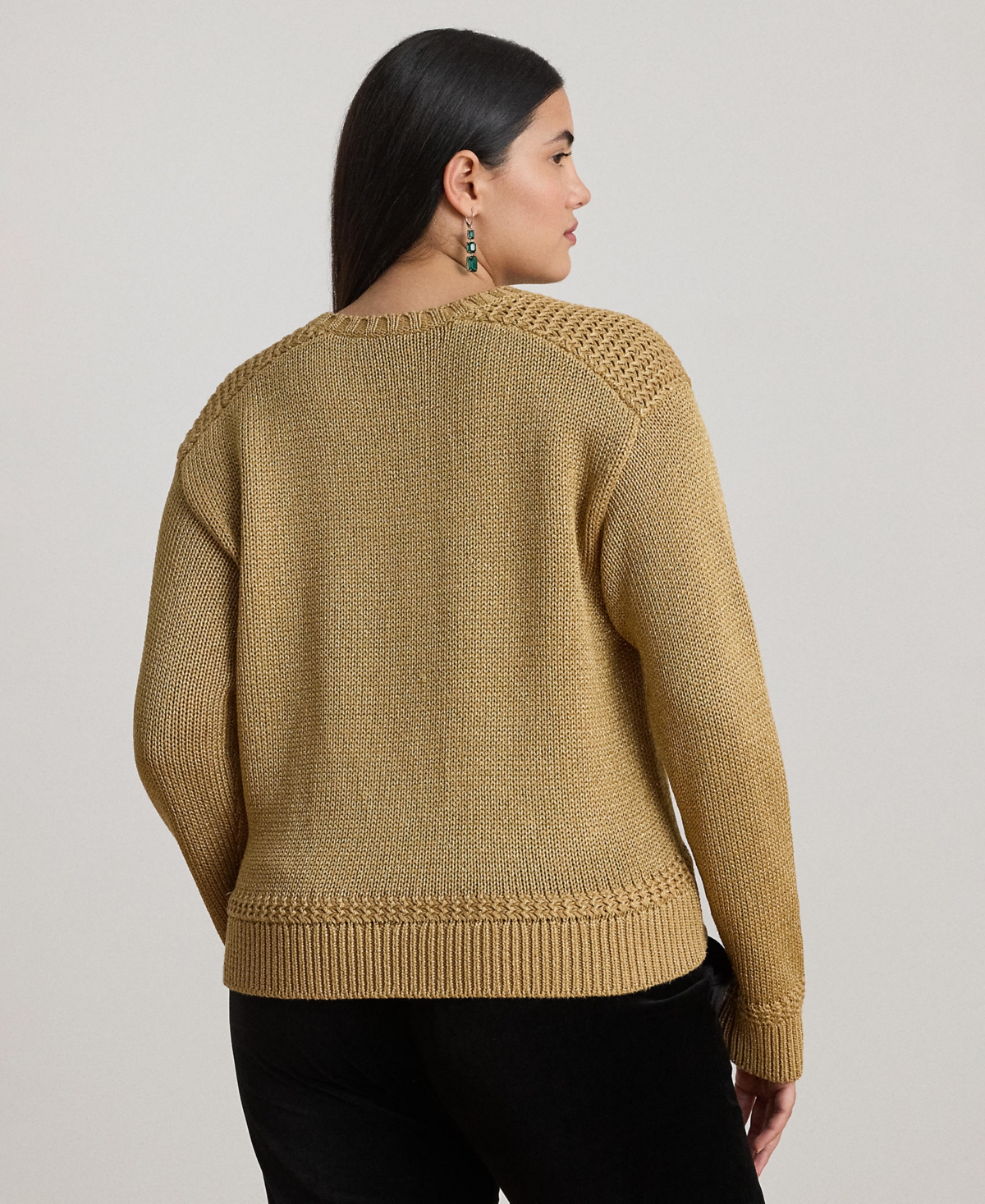 Ralph Lauren Plus Size Metallic Crew Neck Sweater In Green
