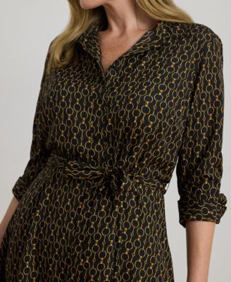 Plus Size Chain-Print Crepe Shirt-Dress
