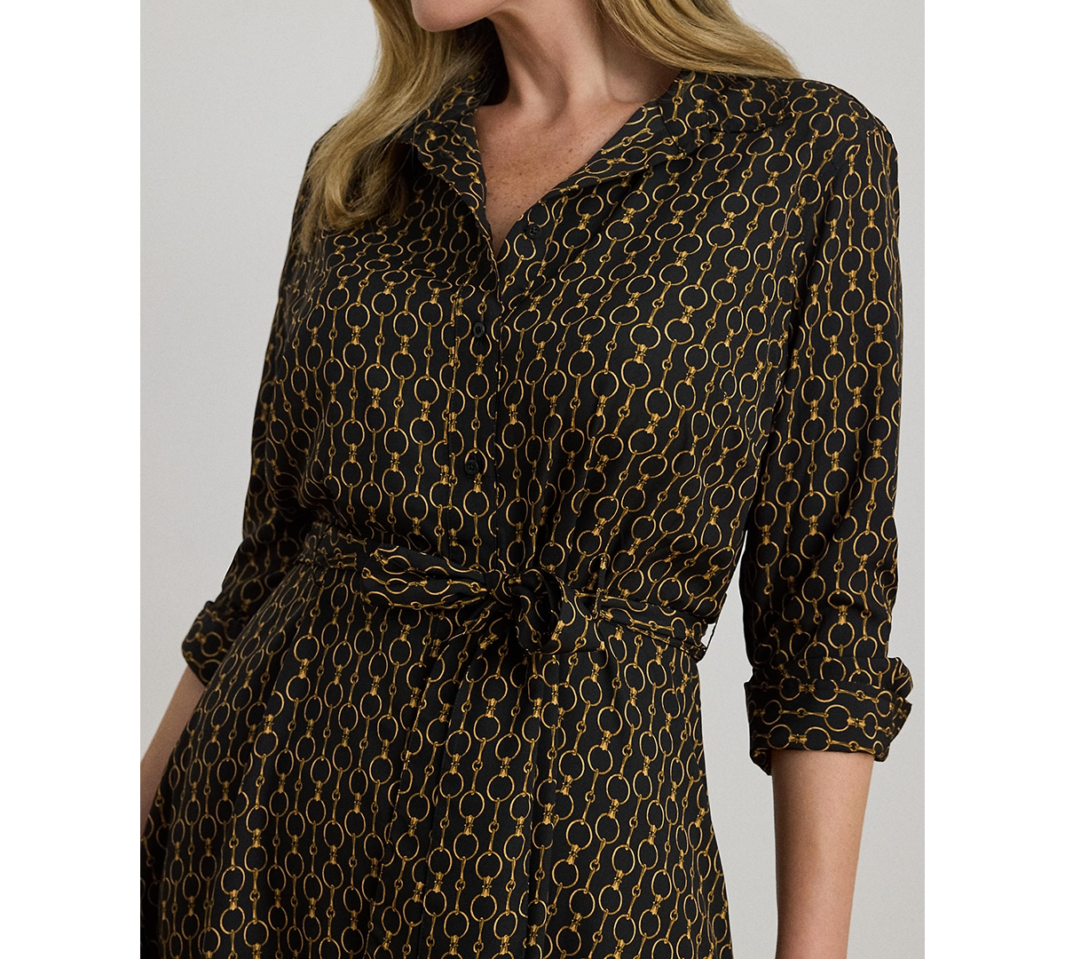 Lauren Ralph Lauren Plus Size Chain-Print Crepe Shirt-Dress
