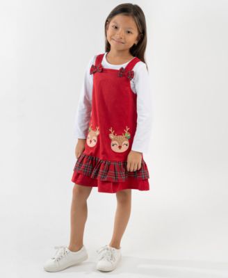 Rare Editions - Girls 2T-6X 2-Piece Long-Sleeve Top and Plaid Jumper Set