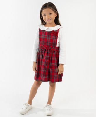 Rare Editions - Girls 2T-6X 2-Piece Checkered Jumper and Long-Sleeve Top Set