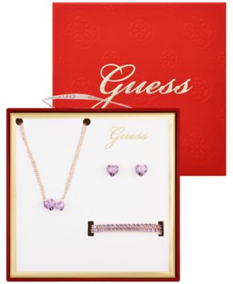  3-Pc. Cubic Zirconia Metal-Tone Heart Necklace, Stud Earrings, and Bracelet Gift Set