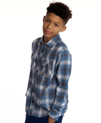 Boys' 5-20 Collared Plaid Long-Sleeve Shirt