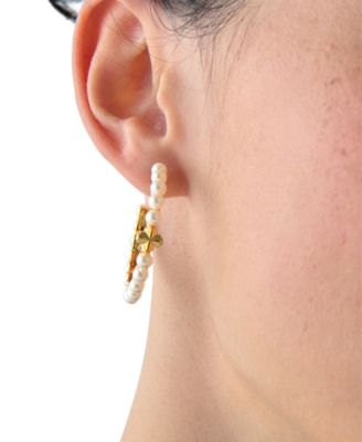 Imitation Pearl and Cubic Zirconia Hoop Earrings