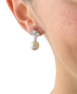 Imitation Pearl and Cubic Zirconia Flower Drop Earrings
