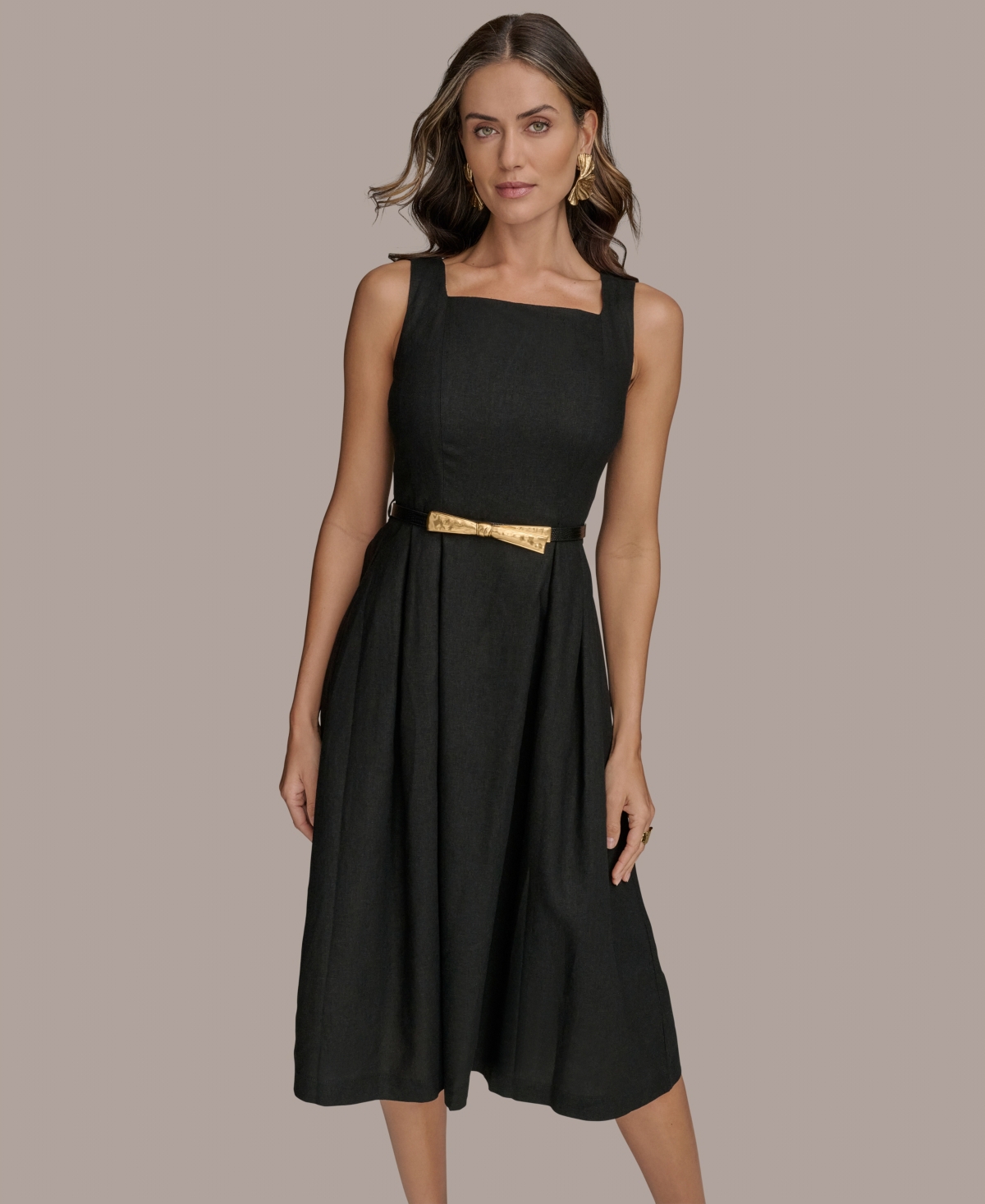 Donna Karan New York Linen Blend A-line Dress In Black