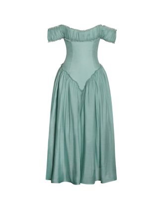 Women's Xavy Teal Green Off Shoulder Corset Midi Dress