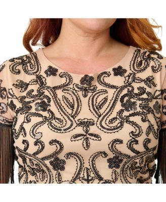 Plus Size Beaded Nadine Fringe Flapper Dress