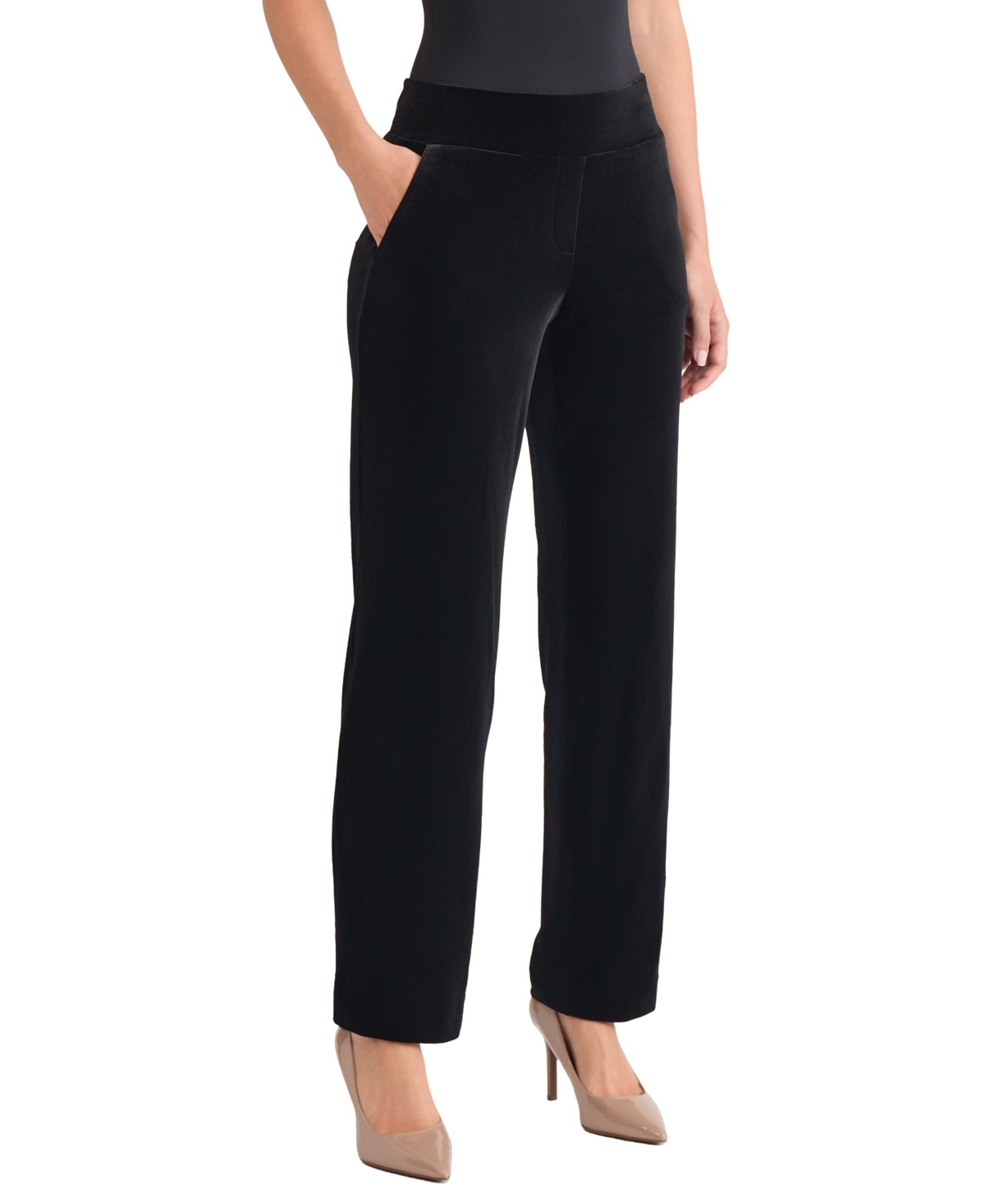 Jones New York Women's High Rise Straight Leg Velvet Pants In Black