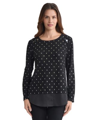 Jones New York - Women's Textured Contrast-Hem Top