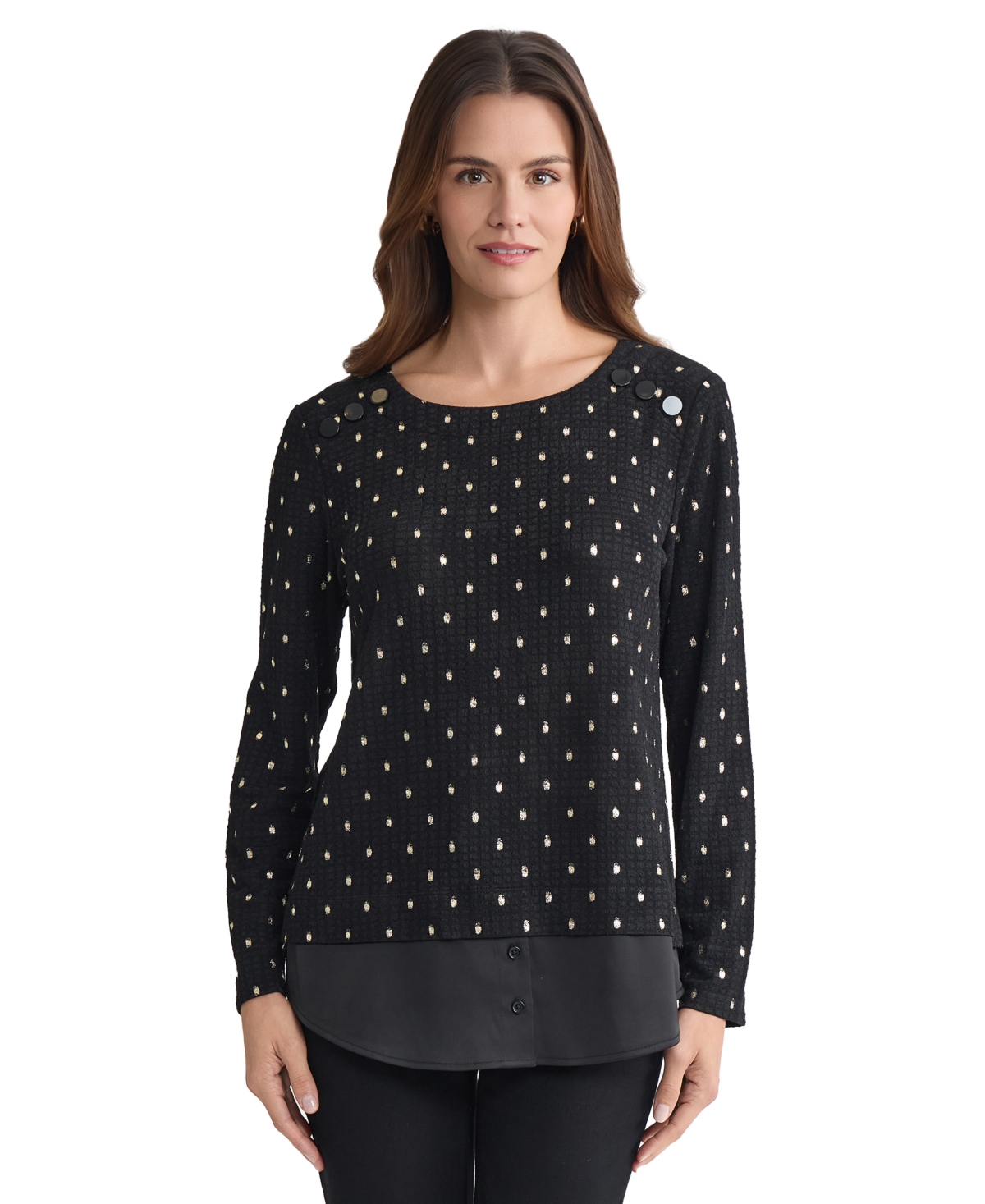 Jones New York Rivet Accent Metallic Top In Black