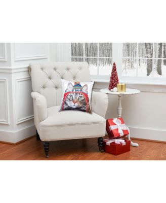Winter Hat Cat Indoor/Outdoor Christmas Holiday Throw Pillow, 18" x 18"