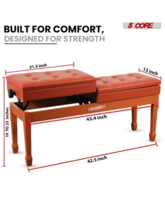 Duet Piano Bench 3.5 Inch Padded Cushioned Stool Wooden Heavy Duty Musician Chair w Storage