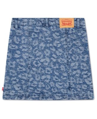 Girls' 7-16 Leopard Denim Button Front Skirt