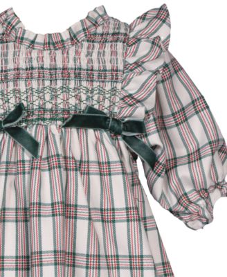 Baby Girls' Ruffle Neck Smocked Plaid Dress and Panty, 2-Piece Set