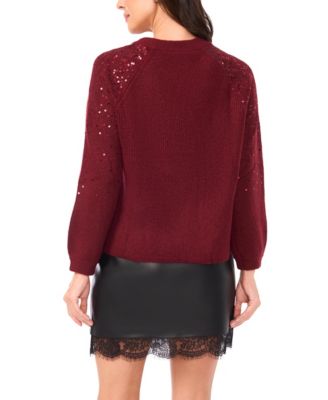 Women's Cozy Crewneck Sequined Raglan-Sleeve Sweater