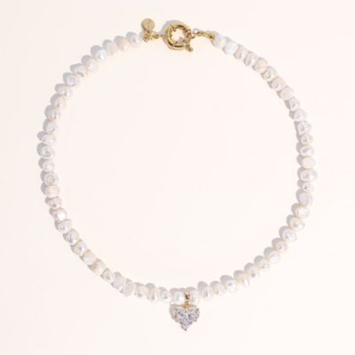 7–8mm Baroque Freshwater Pearl Necklace with Gold-Plated Heart Pendant