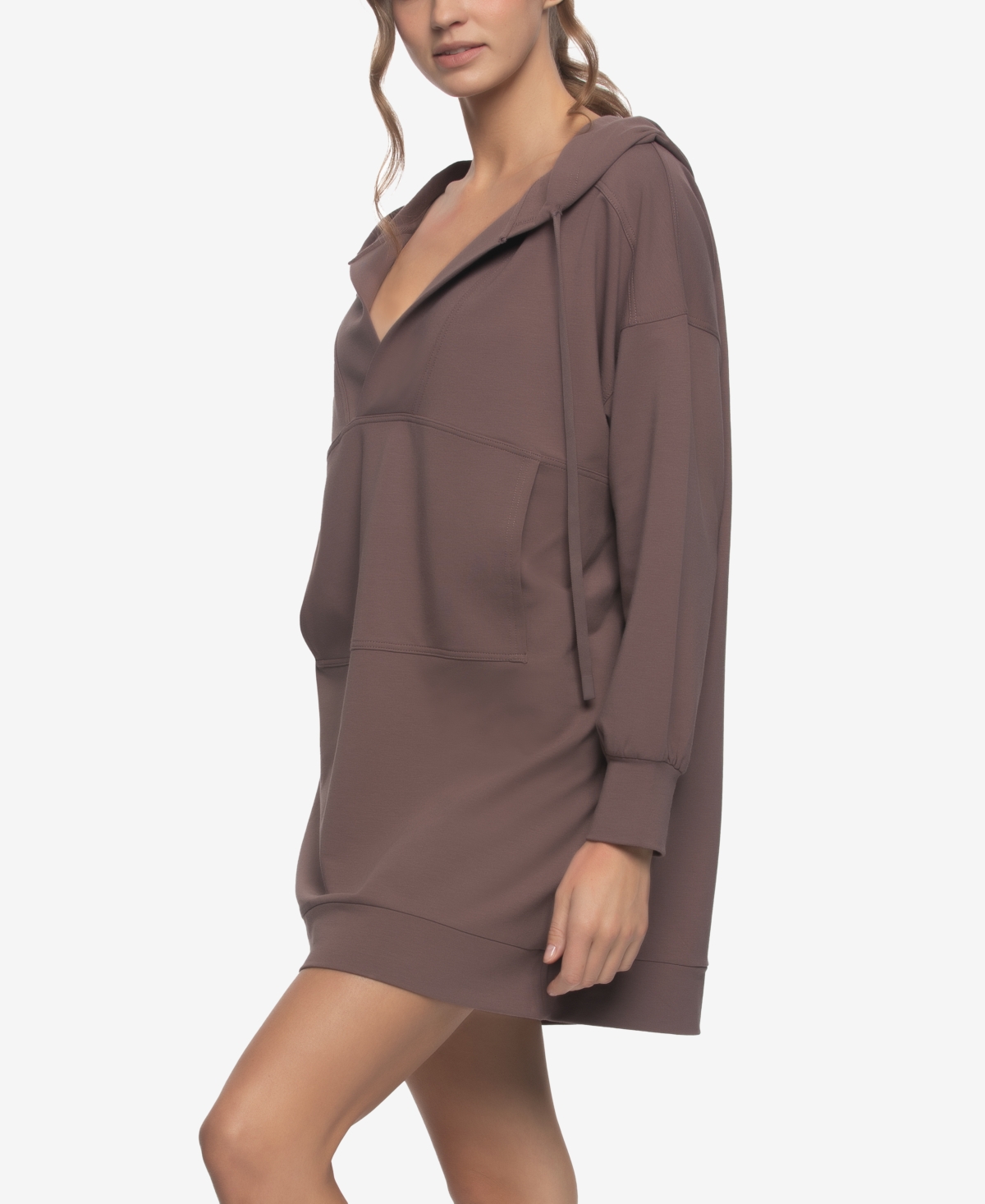 Felina Kimora Long Sleeve Sweatshirt Lounge Dress In Brown