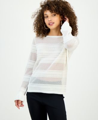 I.N.C. International Concepts - Petite Ruffle Pointelle Sweater