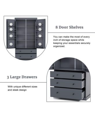 77" 1-Pc. Freestanding Tall Cupboard Storage Cabinet with 3 Adjustable Shelves, 8 Door Shelves and 3 Drawers