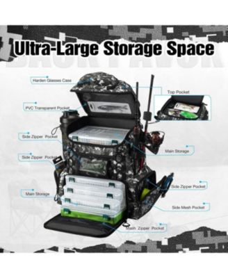 Fishing Tackle Backpack with Rod Holders & 4 Tackle Boxes, Outdoor Fishing Bag with Waterproof Rain Cover