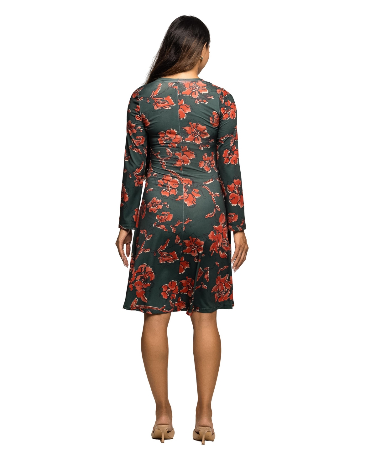 24seven Comfort Apparel Long Sleeve Fit And Flare Dress In Multi