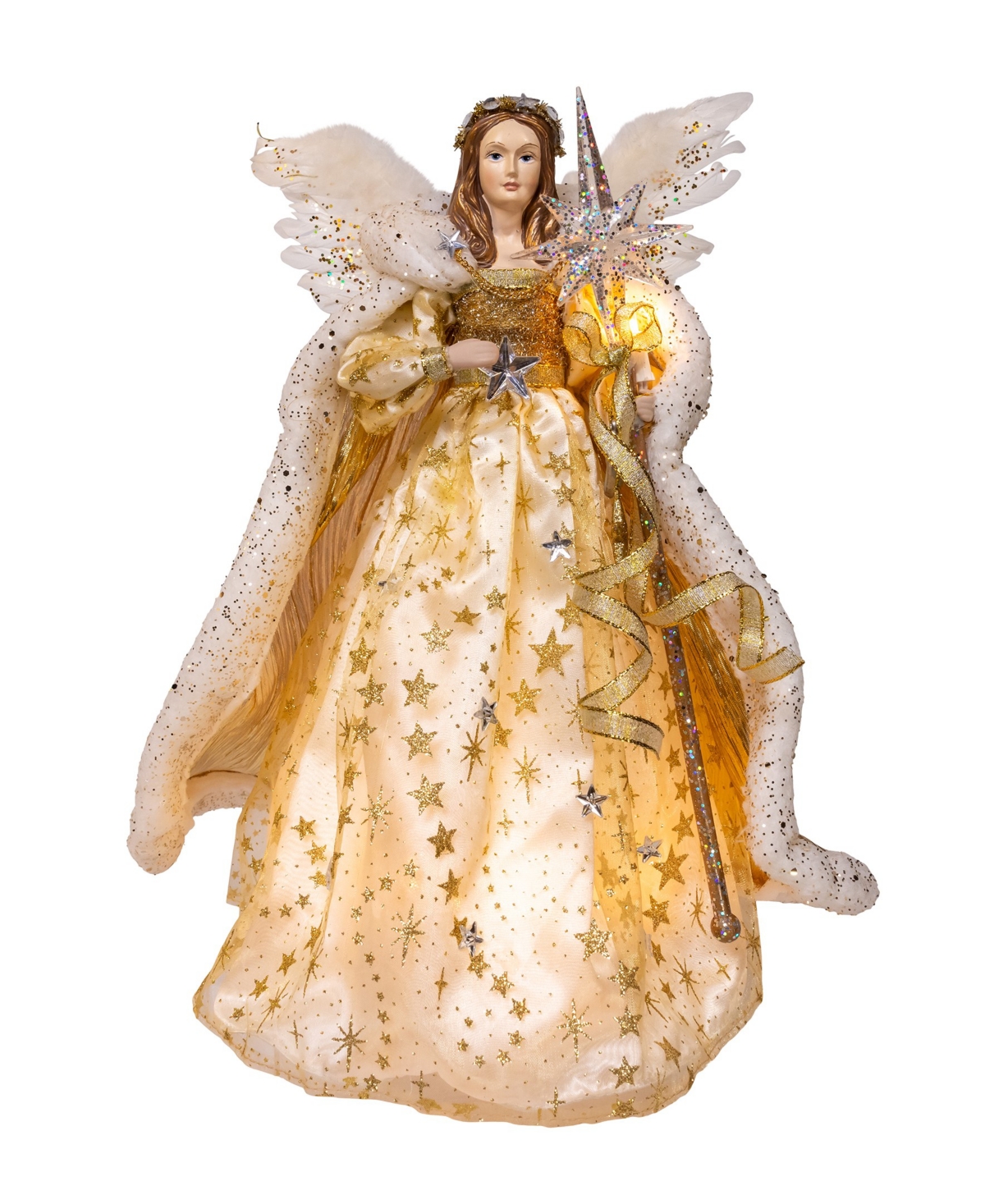Kurt Adler 16-inch Ul 10-light Celestial Angel Tree Topper In Gold