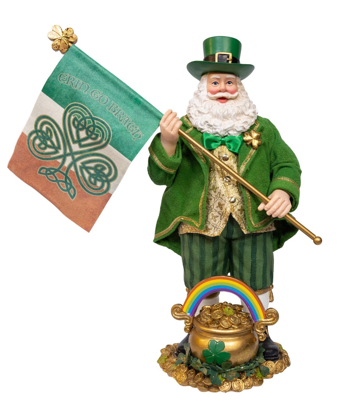 Kurt Adler 11-inch Fabriche Musical Irish Santa In Green