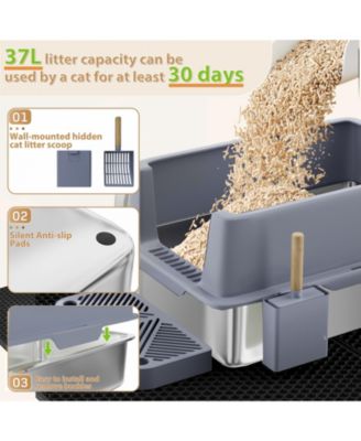 Stainless Steel Cat Litter Box with Lid, Extra Large Metal Kitty Litter Box with Scoop (2 pack)